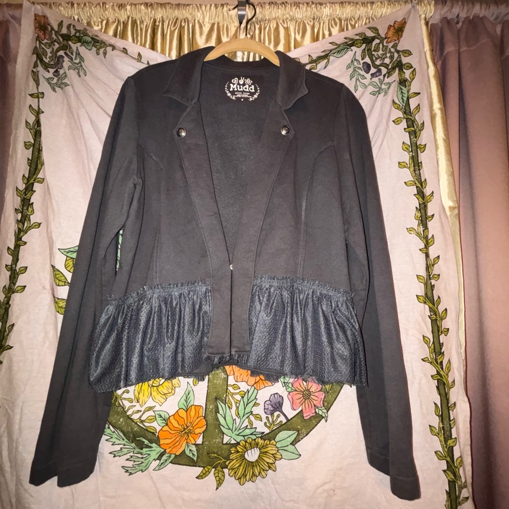 7515 * Mudd Tulle Mesh Peplum Jacket Gray Size XL